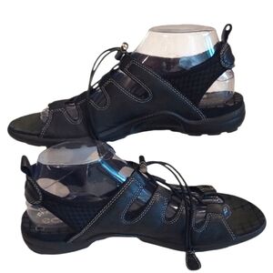 ECCO Jab Toggle Cord Outdoor Sandal Peep Toe Leather Adjustable Open Heel Comfy